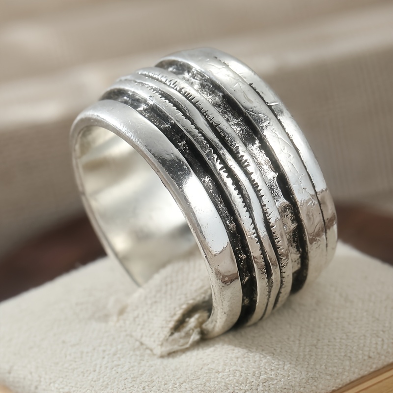 Women's Retro Texture Interlaced Wide Ring, Daily Accessory